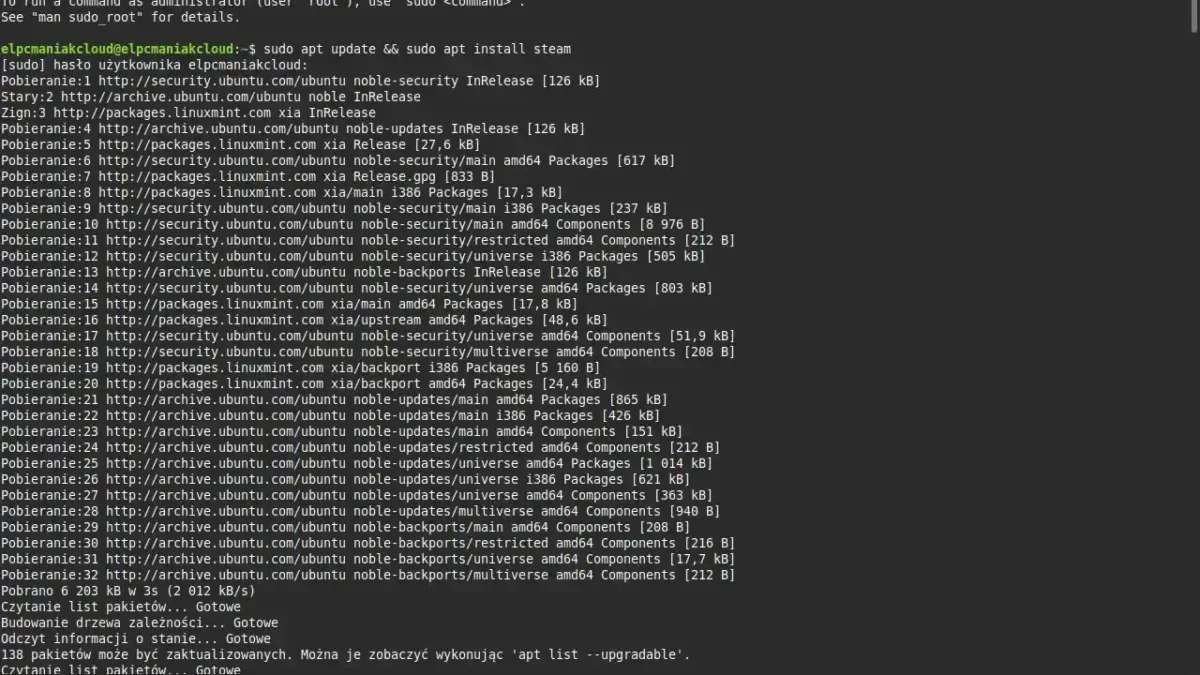 instalacja Steam linux Mint