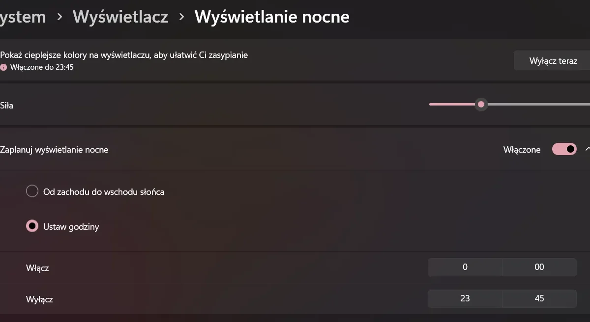 Wyświetlanie nocne Windows 11