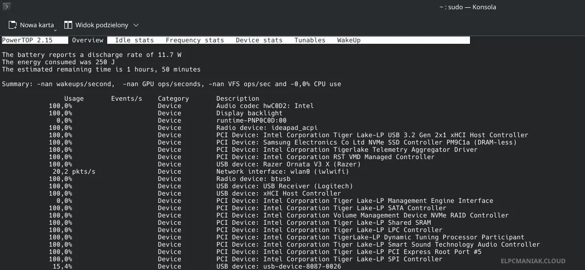 raport baterii Linux