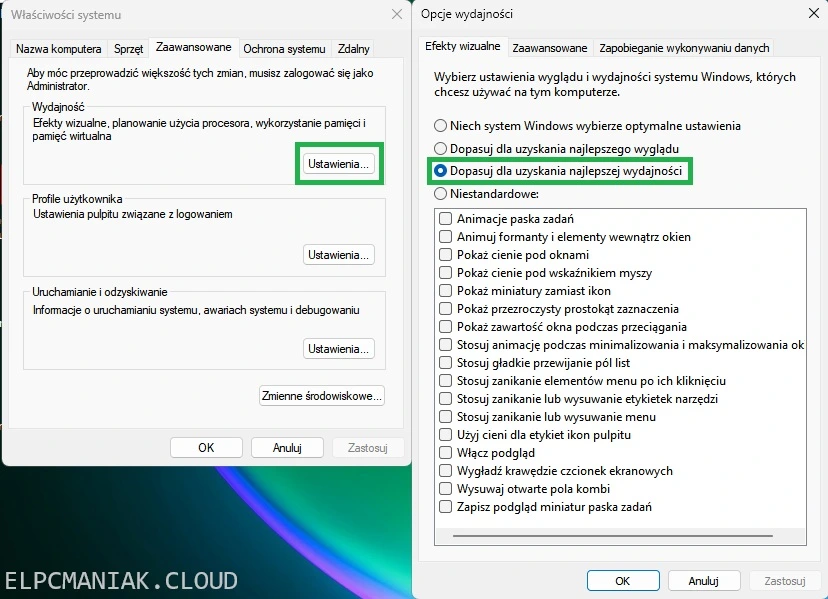 Ustawienia wydajność